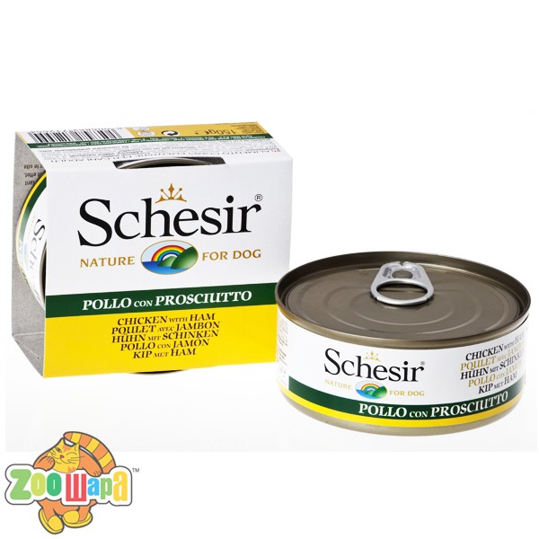 Schesir Влажный корм для собак Chicken Ham куриное филе с ветчиной в желе (150 г)