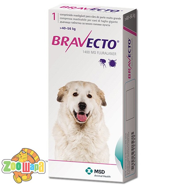 Bravecto Таблетка от блох и клещей для собак и щенков весом 40 - 56 кг (1400 мг)