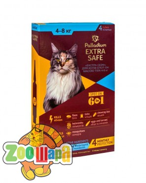 Palladium Extra Safe капли на холку для котов весом от 4 до 8 кг, 1 пипетка
