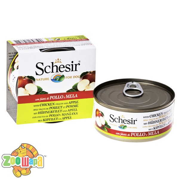 Schesir Влажный корм для собак Chicken Аpple филе курицы с яблоком в желе (150 г)