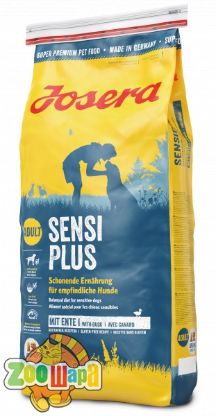 Josera Сухой корм для взрослых собак с чувствительным пищеварением SensiPlus Adult утка и рис (15 кг)