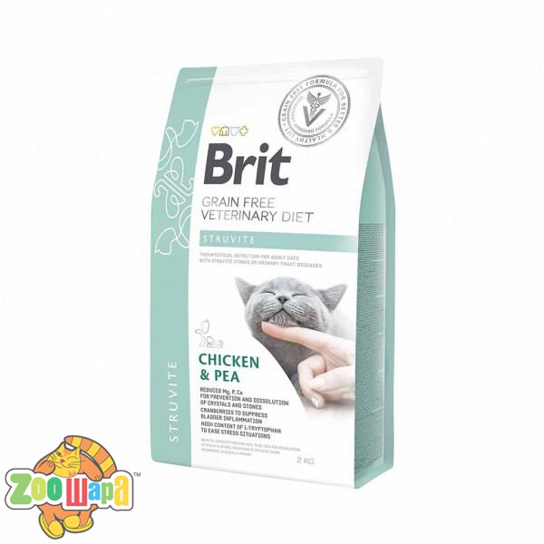 Brit GF VeterinaryDiets Бріт VD Кет Грейн Фрі Струвіт. Дієтичний беззерновий корм з куркою та горохом для котів при лікуванні та профілактиці сечокам'ян (170954/528271), (1111152745)