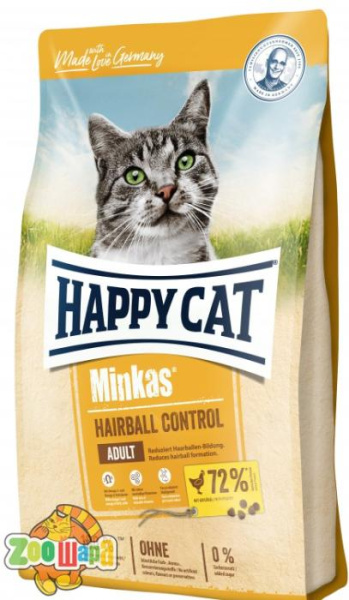 Hаppy  Cаt Сухий корм Hаppy Cаt Minkаs Hаirbаll Control Geflugel для дорослих котів для виведення шерсті з птицею, 10 кг,70411