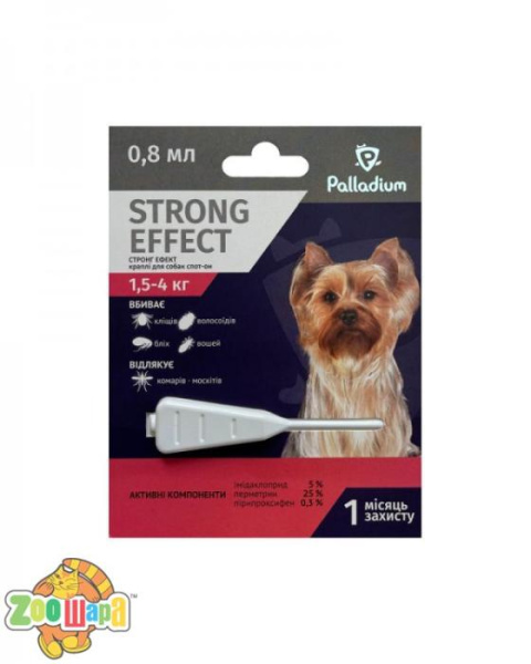 Palladium КАПЛИ НА ХОЛКУ ОТ БЛОХ, КЛЕЩЕЙ И КОМАРОВ STRONG EFFECT ДЛЯ СОБАК ВЕСОМ 1,5-4 КГ