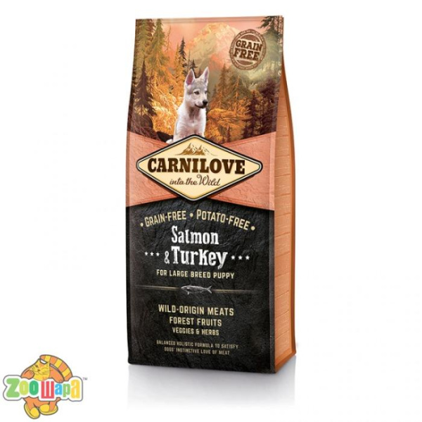 Carnilove Сухой корм для щенков крупных пород и молодых собак Puppy Large Salmon & Turkey (12 кг) с лососем и индейкой (150816/8846), (1111145085)