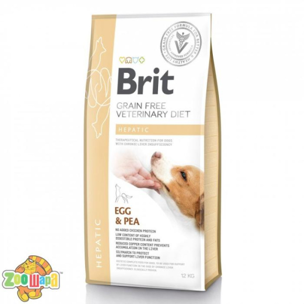 Brit GF VeterinaryDiets Dog Hepatic 12 kg при болезни печени  с яйцом, горохом, бататом и гречкой (170946/528158), (1111151947)
