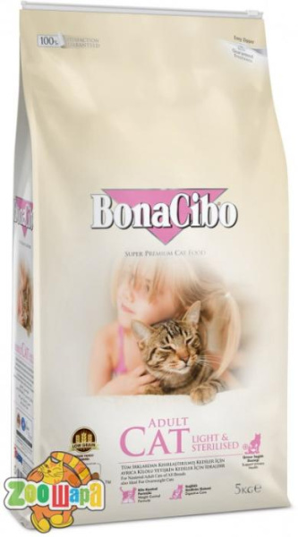 BonaCibo Сухой корм Adult Cat Light&Sterilized с мясом курицы, анчоусами и рисом 5 kg (BC405680)