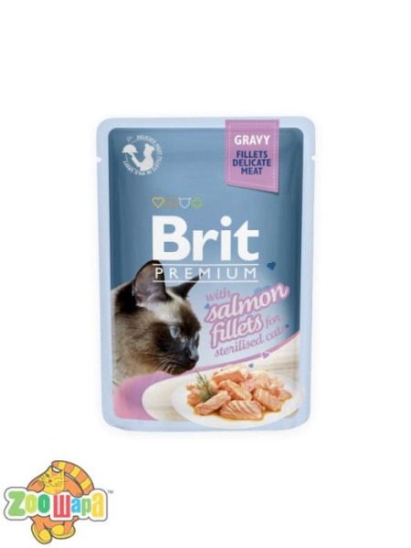 Brit Premium Влажный корм Cat pouch Филе лосося в соусе для стерилизованных кошек (85 g) (111254/562), (1111146992)