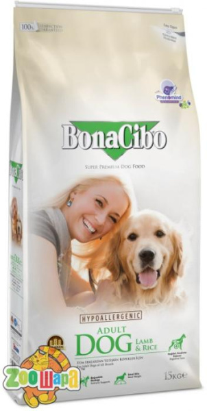 BonaCibo Сухой корм Adult Dog Lamb&Rice с мясом ягненка и рисом 15 kg (BC405789)