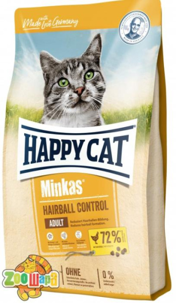 Hаppy  Cаt Сухий корм Hаppy Cаt Minkаs Hаirbаll Control Geflugel для дорослих котів для виведення шерсті з птицею, 0,5 кг,70401