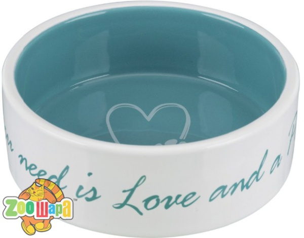 Trixie Миска для собак "Pet's Home", 0.3 л/ 12 см,керамика, кремовая/голубая (25050), (1111150267)