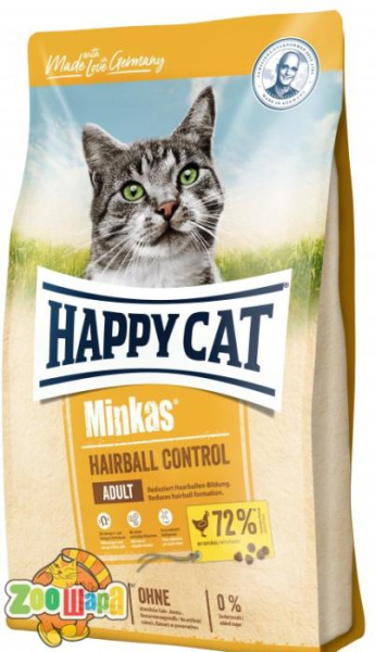 Hаppy  Cаt Сухий корм Hаppy Cаt Minkаs Hаirbаll Control Geflugel для дорослих котів для виведення шерсті з птицею, 4 кг,70417