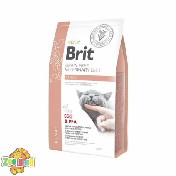 Brit GF VeterinaryDiets Бріт VD Кет Грейн Фрі Ренал. Дієтичний беззерновий корм з яйцем та горохом для котів з хронічною нирковою недостатністю, 400 г, (170958/528332), (1111152748)