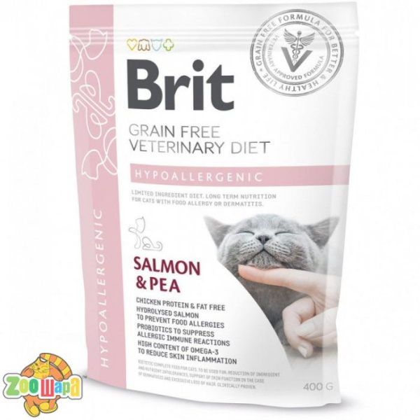 Brit GF VeterinaryDiets Бріт VD Кет Грейн Фрі Гіпоалергенік. Дієтичний беззерновий корм з лососем та горохом для котів з харчовою алергією та непереноси (170961/528387), (1111152750)