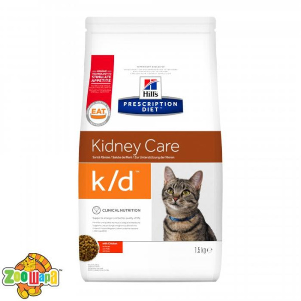 Hill's Сухой корм для кошек Prescription Diet K/D при хронических заболеваниях почек, сердца, уратном и цитиновом уролитиазе (1,5 кг)