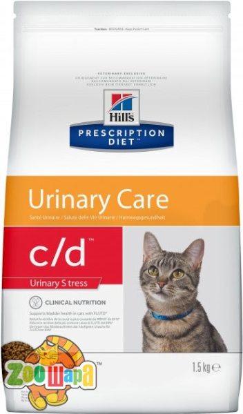 Hill's  PD Feline C/D Mul Stress -курица- Стресс у кошек, струвиты, оксалаты, цистит. 1,5кг.