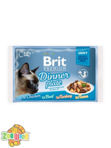 Brit Premium Влажный корм Cat pouch Обеденная тарелка в соусе для кошек 340 г (4шт х 85g) (111256/415), (1111146987)