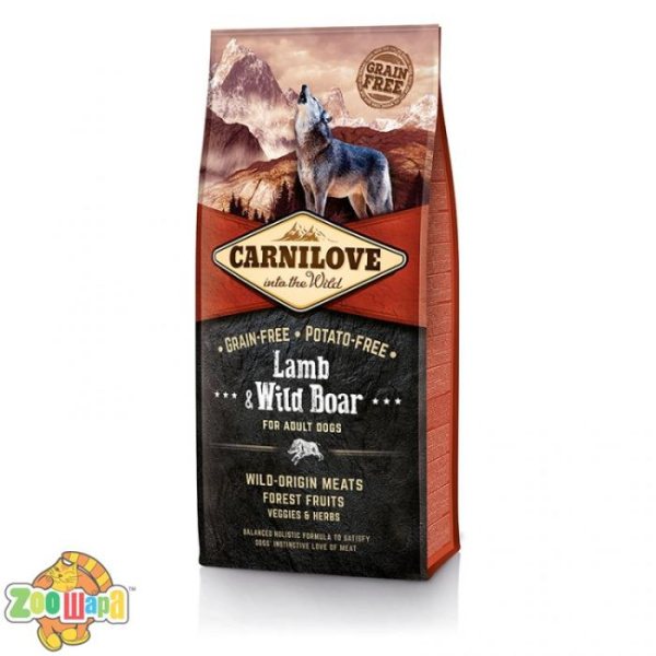 Carnilove Сухой корм для взрослых собак всех пород Adult Lamb & WildBoar (12 кг) с ягненком и диким кабаном (150817/8921), (1111145079)