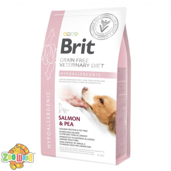 Brit GF VeterinaryDiets Dog Hypoallergenic 2 kg при пищевой аллергии  с лососем, горохом и гречкой (170939/8042), (1111151950)