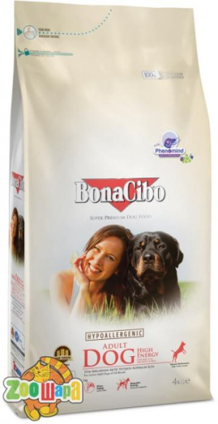 BonaCibo Сухой корм Adult Dog High Energy Chicken&Rice with Anchovy с мясом курицы, анчоусами и рисом 4 kg (BC406175)