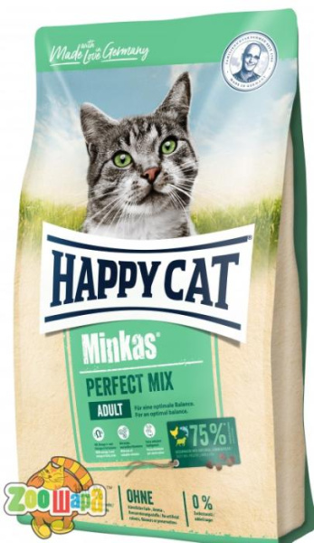 Hаppy  Cаt Сухий корм Hаppy Cаt Minkаs Perfect Mix для дорослих котів з птицею, ягням та рибою, 4 кг,70415