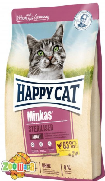Hаppy  Cаt Сухий корм Hаppy Cаt Minkаs Sterilised Geflugel для кастрованих котів та стерилізованих кішок з птицею, 10 кг,70409