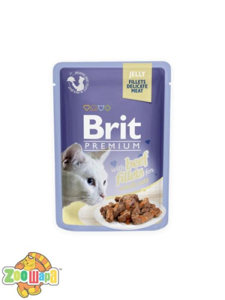 Brit Premium Влажный корм Cat pouch Филе говядины в желе для кошек (85 g) (111241/470), (1111146983)