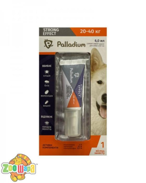 Palladium КАПЛИ НА ХОЛКУ ОТ БЛОХ, КЛЕЩЕЙ И КОМАРОВ STRONG EFFECT ДЛЯ СОБАК ВЕСОМ 20-40 КГ