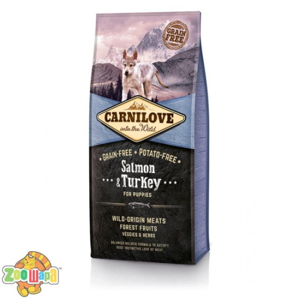 Carnilove Сухой корм для щенков и молодых собак всех пород Puppy Salmon & Turkey (12 кг) с лососем и индейкой (150815/8822), (1111145087)