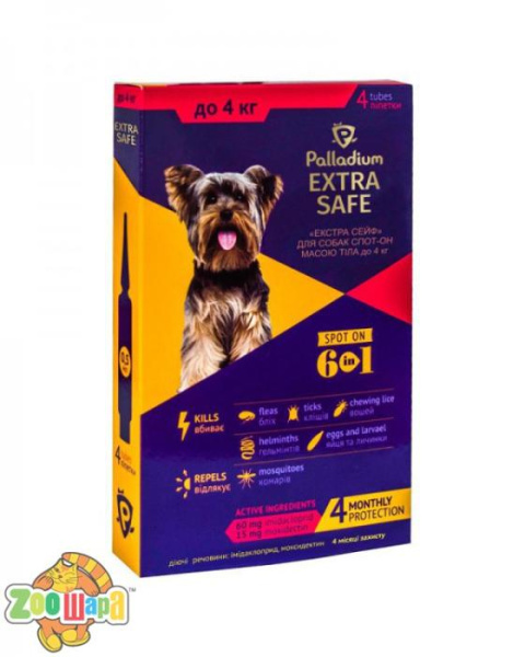 Palladium Extra Safe капли на холку от блох, клещей и гельминтов extra safe для собак весом до 4 кг