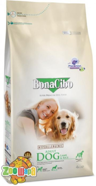 BonaCibo Сухой корм Adult Dog Lamb&Rice с мясом ягненка и рисом 4 kg (BC406168)