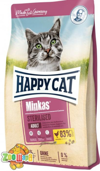 Hаppy  Cаt Сухий корм Hаppy Cаt Minkаs Sterilised Geflugel для кастрованих котів та стерилізованих кішок з птицею, 1,5 кг,70408