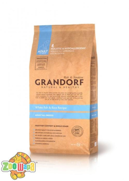 Grandorf White Fish & Rice All Breeds - белая рыба для взрослых собак, 3 кг