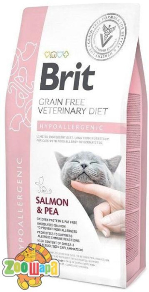 Brit GF VeterinaryDiets Бріт VD Кет Грейн Фрі Гіпоалергенік. Дієтичний беззерновий корм з лососем та горохом для котів з харчовою алергією та непереноси (170960/528370), (1111152749)