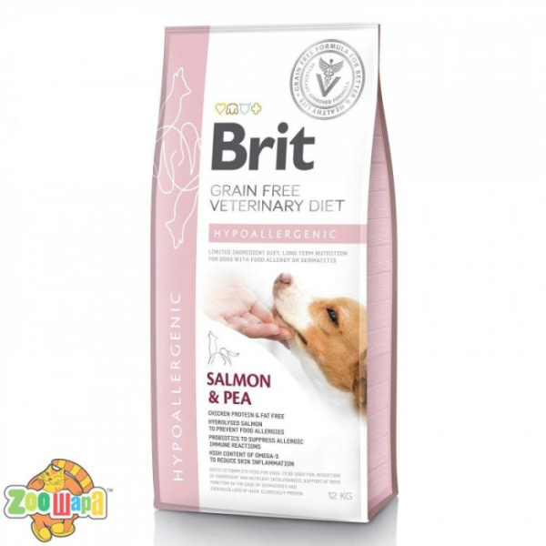 Brit GF VeterinaryDiets Dog Hypoallergenic 12 kg при пищевой аллергии  с лососем, горохом и гречкой (170938/8035), (1111151949)