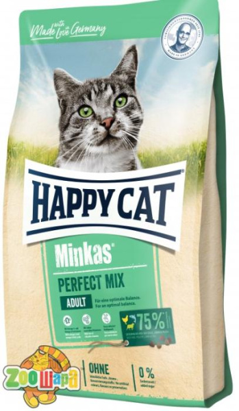 Hаppy  Cаt Сухий корм Hаppy Cаt Minkаs Perfect Mix для дорослих котів з птицею, ягням та рибою, 0,5 кг,70400