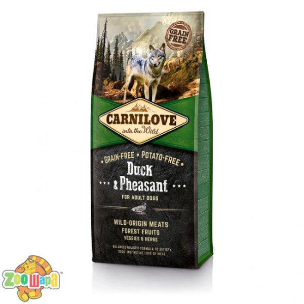 Carnilove Сухой корм для взрослых собак всех пород Adult Duck & Pheasant (12 кг) с уткой и фазаном (150818/8860), (1111145077)