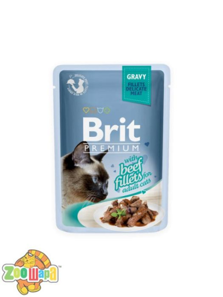 Brit Premium Влажный корм Cat pouch Филе говядины в соусе для кошек (85 g) (111253/555), (1111146991)