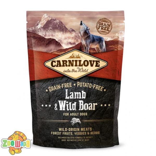 Carnilove Сухой корм для взрослых собак всех пород Adult Lamb & WildBoar (1,5 кг) с ягненком и диким кабаном (150824/8983), (1111145078)