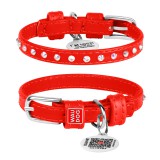 Collar Ошейник для собак кожаный WAUDOG Glamour с QR паспортом, с клеевыми стразами, XS, Ш 9 мм, Дл 19-25 см (32523), (4820082498931)