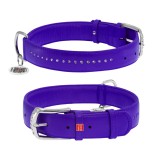 Collar Ошейник для собак кожаный WAUDOG Glamour с QR паспортом, двойной со страз, M, Ш 25 мм, Дл 38-49 см (38789), (4823089318257)