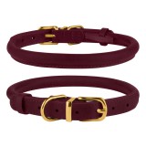 Bronzedog Ошейник для собак круглый кожаный Premium Crazy бордовый. Размер XL Обхват шеи 43-53 см. Диаметр 1,1 см.