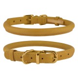 Bronzedog Ошейник для собак круглый кожаный Premium Crazy горчичный. Размер XL Обхват шеи 43-53 см. Диаметр 1,1 см.