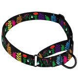 Bronzedog Ошейник для Собак Мартингейл Urban Цветы Нейлоновый c Металлической Фурнитурой Черный. Размер L Обхват шеи 48-61 см. Ширина 3,8 см.