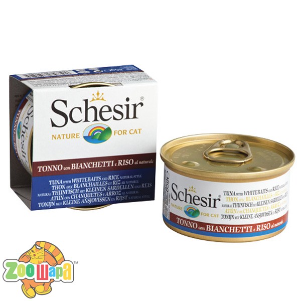 Schesir Влажный корм для кошек Tuna Whitebait Rice тунец с мальками и рисом в собственному соку (85 г)