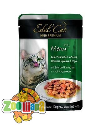 Edel Cat Cat влажный корм для кошек УТКА И КРОЛИК в соусе (100 г) пауч (1002024/179987), (1111140246)