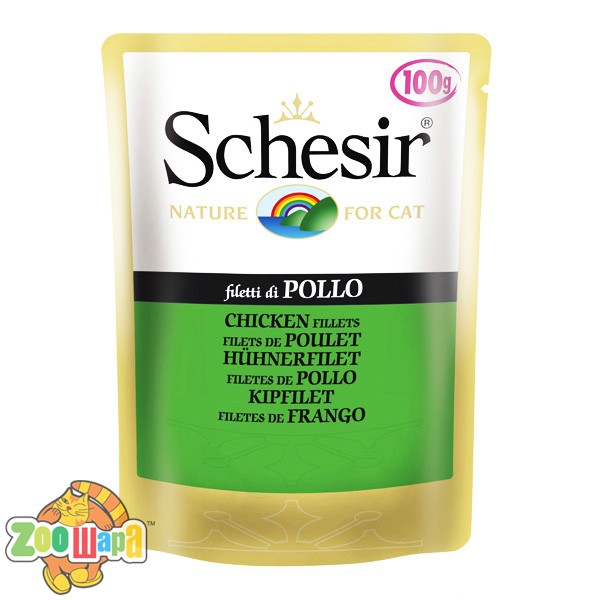 Schesir Влажный корм для кошек Chicken Fillet куриное филе в желе, пауч (100 г)