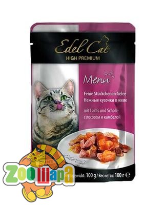 Edel Cat Cat влажный корм для кошек ЛОСОСЬ И КАМБАЛА в желе (100 г) пауч (1000313/180006/1002028), (1111140250)