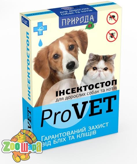 Природа Инсектостоп  ProVET капли анти блошиные для взрослых собак и кошек (PR020026 _1уп.(6пип.)), (1111151581)