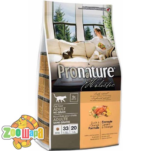 Pronature Holistic Сухой корм для взрослых кошек Cat food ADULT с уткой и апельсинами, без злаков (340 г)